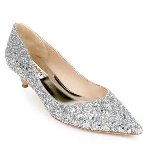 Badgley Mischka Madison II Size 8.5 Silver Glitter Kitten Heel Pumps